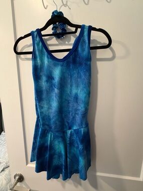 GK Blue Tie-Dye Gymnastics Leotard with Skirt